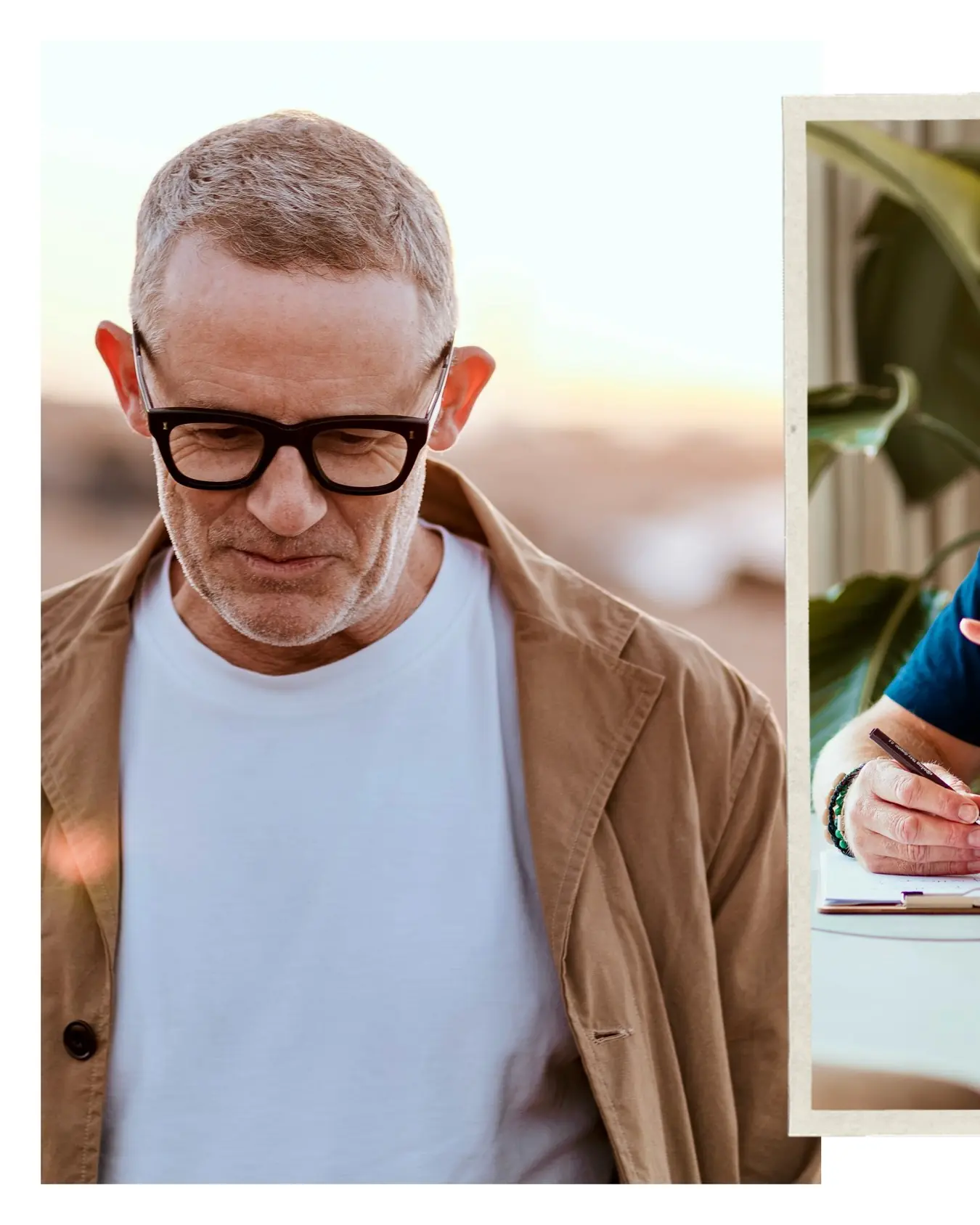 Matt Bagwell in a tan jacket and glasses, from a brand portrait session